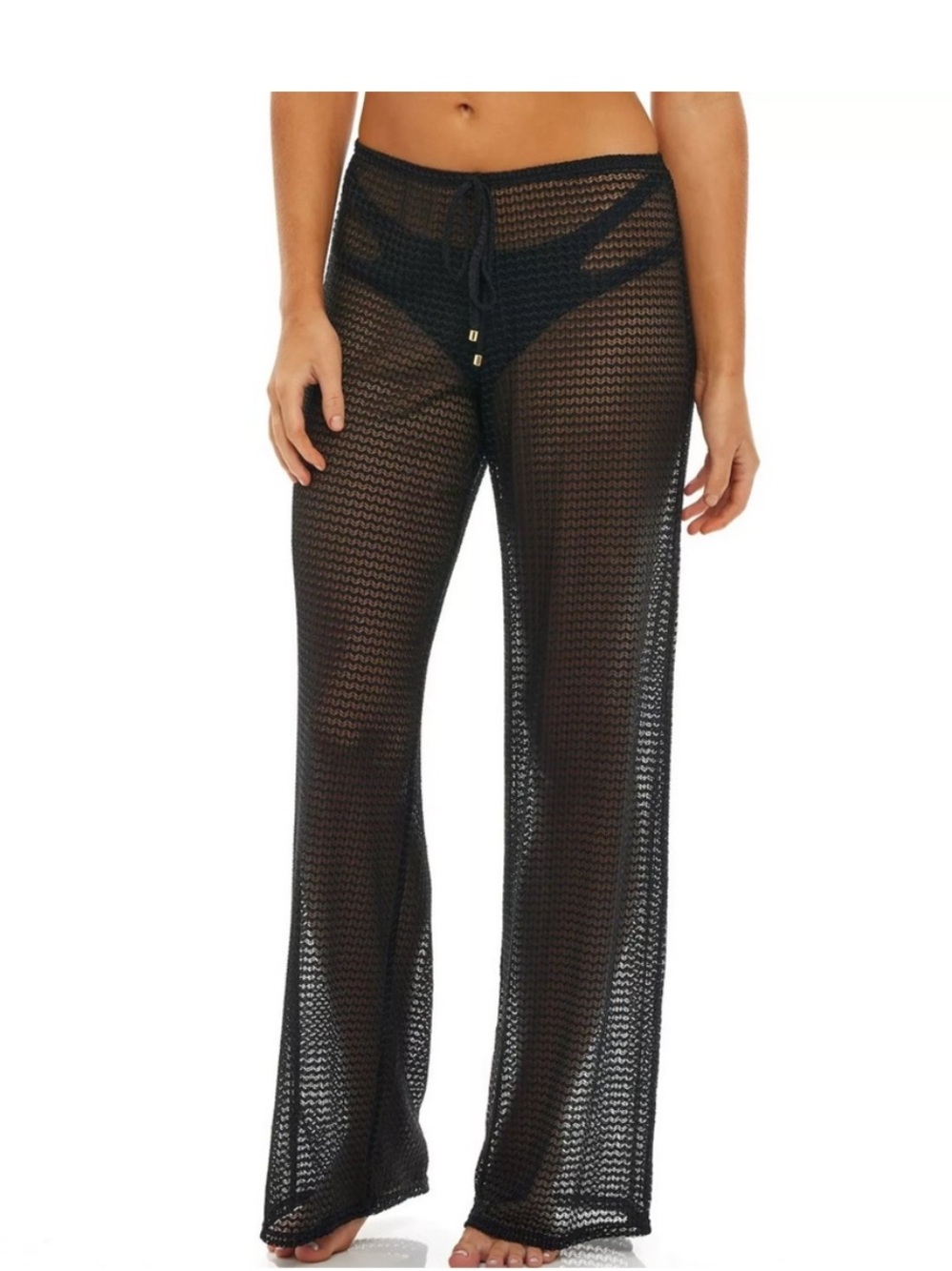 Jordan Taylor Sheer Black Wide-Leg Beach Cover-Up Pants Women Size Large